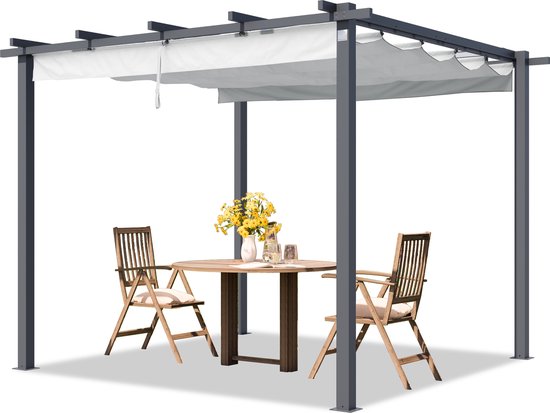 PRIMEYARD Pergola 3x3 m paviljoen met verstelbaar dak stalen frame grijs