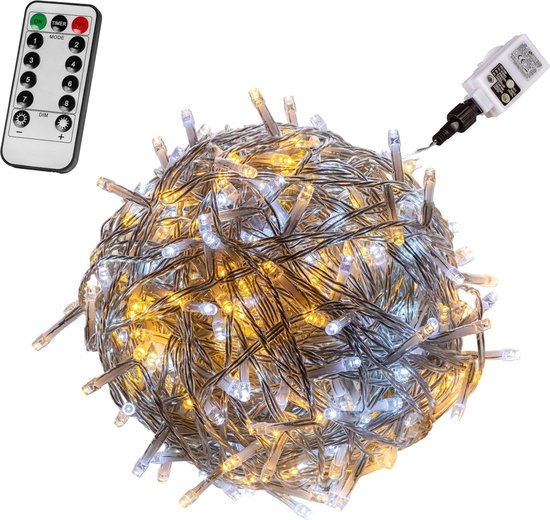 VOLTRONIC LED Verlichting - 100 LEDs - Met Afstandsbediening - Kerstverlichting - Tuinverlichting - Binnen en Buiten - 10 m - Transparante Kabel - Koud en Warm Wit