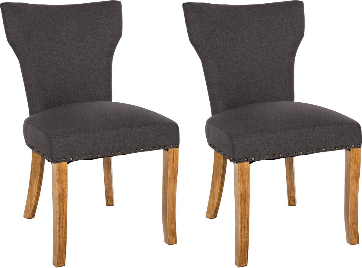 CLP Zadar Set van 2 eetkamerstoelen - Klassiek - Houten stoel - Zonder armleuning - Stof - donkergrijs antiek licht
