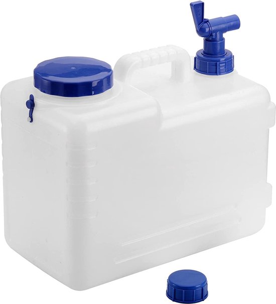 Foto: 15l waterjerrycan met vaste aftapkraan draagbare wateruitlaat drinkwaterjerrycan waterjerrycan met deksel en kraan voor camper