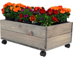Esschert design plantenbak met zwenkwielen - vurenhout - 59 x 39 x 25 cm - bloembak voor buiten