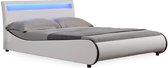 In And OutdoorMatch Bed Ima - LED - Bedframe - Kunstleer - 140x200 cm - Wit - Modern design