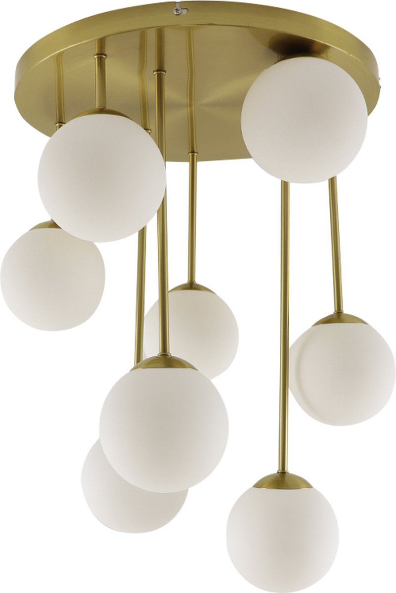 Olucia - STACY - Plafondlamp - Messing / Wit - Vorm: Rond