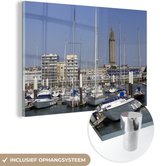 MuchoWow® Glasschilderij 180x120 cm - Schilderij acrylglas - De haven van de Franse stad Le Havre - Foto op glas - Schilderijen