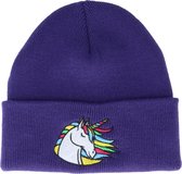 Hatstore- Kids Rainbow Unicorn Sky Purple Cuff - Unicorns Cap