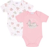 2x Roze en witte BAMBI babybody met korte mouwen