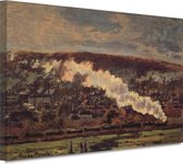 De Goederentrein - Claude Monet portret - Trein schilderij - Canvas schilderijen Transport - Muurdecoratie modern - Canvas schilderijen woonkamer - Decoratie kamer 90x60 cm