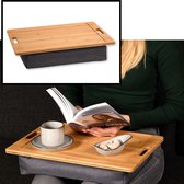 Schootkussen - Laptray - Schootdienblad met kussen - Knie / schoot dienblad - FSC® Bamboe Hout - Dienblad met schootkussen - Afm 45 x 31 x 8 Cm - Grijs