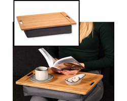 Schootkussen - Laptray - Schootdienblad met kussen - Knie / schoot dienblad - FSCÂ® Bamboe Hout - Dienblad met schootkussen - Afm 45 x 31 x 8 Cm - Grijs