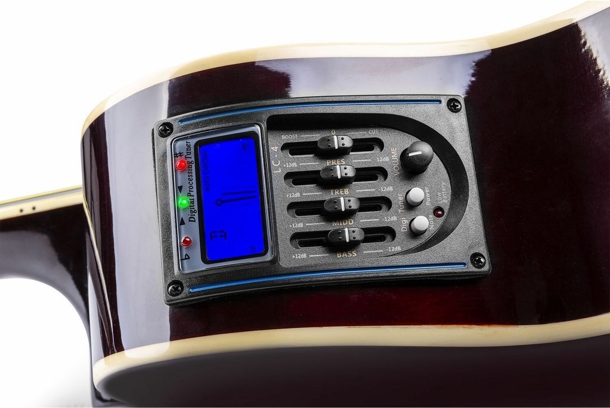 Elektrisch akoestische gitaar - MAX ShowKit - Complete gitaarset met gitaar versterker 40W, gitaar standaard, voetenbankje, gitaar stemapparaat, gitaartas en plectrum - Sunburst