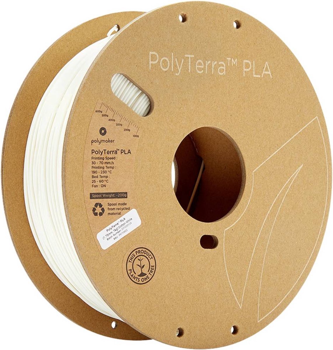 Polymaker PolyTerra PLA Wit (Katoen) — afbeelding 1