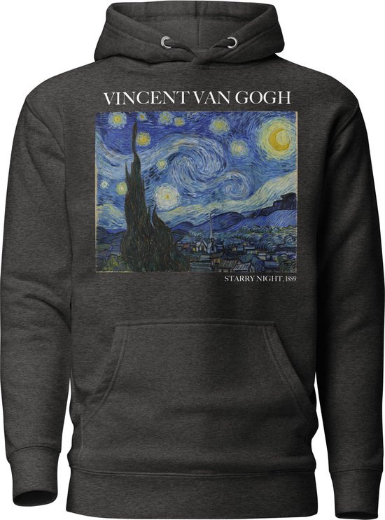 Vincent van Gogh 'Sterrennacht' ("Starry Night") Beroemd Schilderij Hoodie | Unisex Premium Kunst Hoodie | Charcoal Heather | M