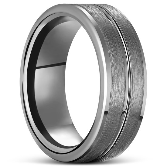 Terra | 8 mm Gegroefde Zilverkleurige Wolfraam Ring