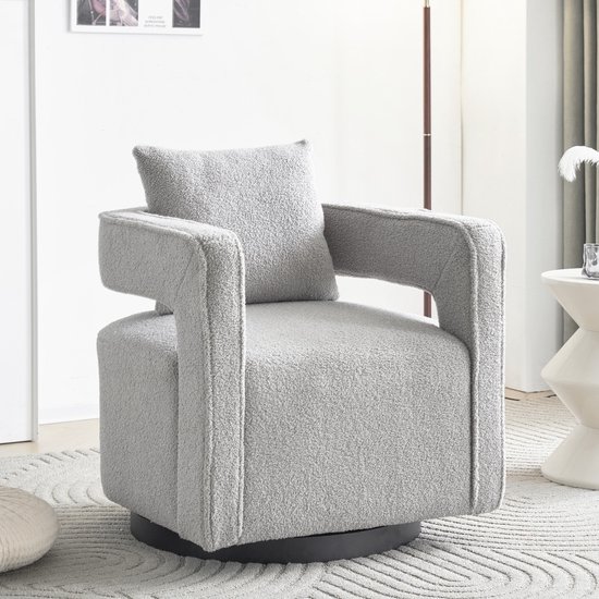 Sweiko 360° draaiende vrijetijdsfauteuil, eenpersoonsbankstoel, teddy fluwelen fauteuil, met zacht kussen en draaiende fauteuil