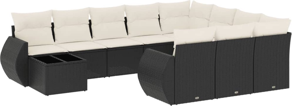 vidaXL 11-delige - Loungeset - met - kussens - poly - rattan - zwart