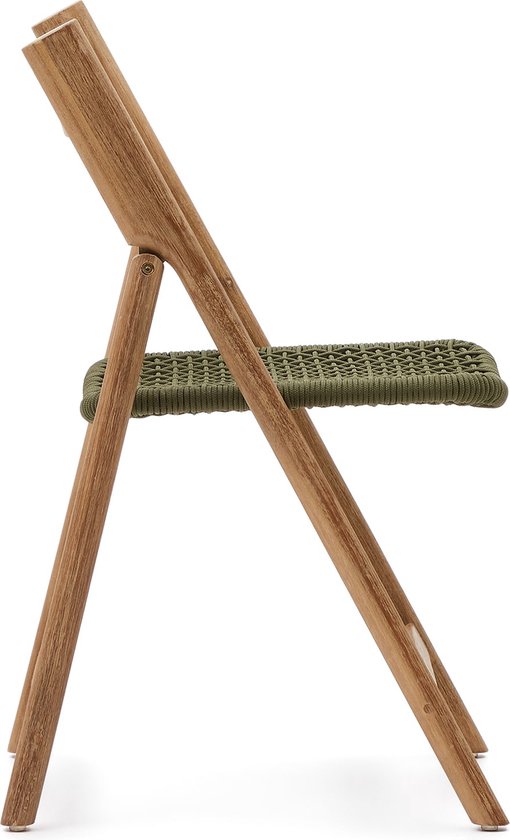 Kave Home - Vouwstoel Dandara massief acaciahout en stalen frame met groen touw FSC 100%.