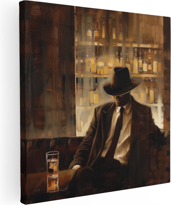 Artaza Canvas Schilderij Maffia - 80x80 cm - Wanddecoratie Mancave - Muurdecoratie Gangster - Schilderij Man