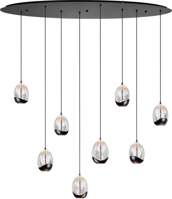 Sierlijke ovale eettafellamp Clear egg | 8 lichts | Ø 9,5 cm | glas / metaal | zwart / transparant | hanglamp | sfeervol / warm licht | modern / landelijk design