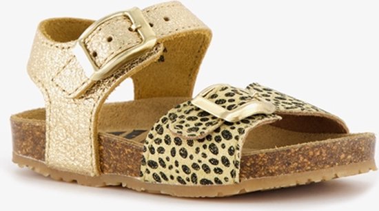 Groot leren meisjes sandalen luipaardprint goud - Maat 28