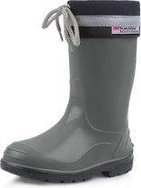 Ladeheid Kinder Regenlaarzen - Rubber - Hoog met Veters - PVC - Waterdicht – Grijs Zwart – 24 - LA-LMG-972-Kim