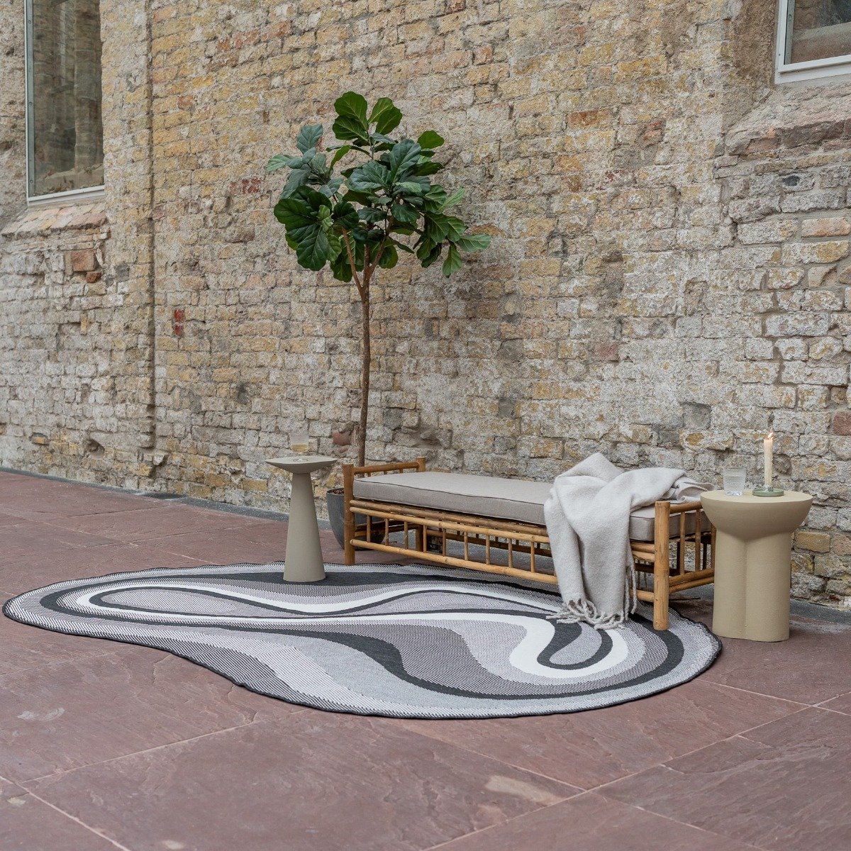 Organisch gevormd buitenkleed Loop Stone Zwart - 200 x 290 cm - (L)