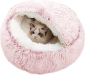 Knus Kattenbed in Donutvorm - Zachte Pluche Kattenkussen - Warm en Comfortabel - Antislip Bodem - Voor Kleine en Middelgrote Huisdieren - Ideaal voor Binnenrust (pluche plafond roze)