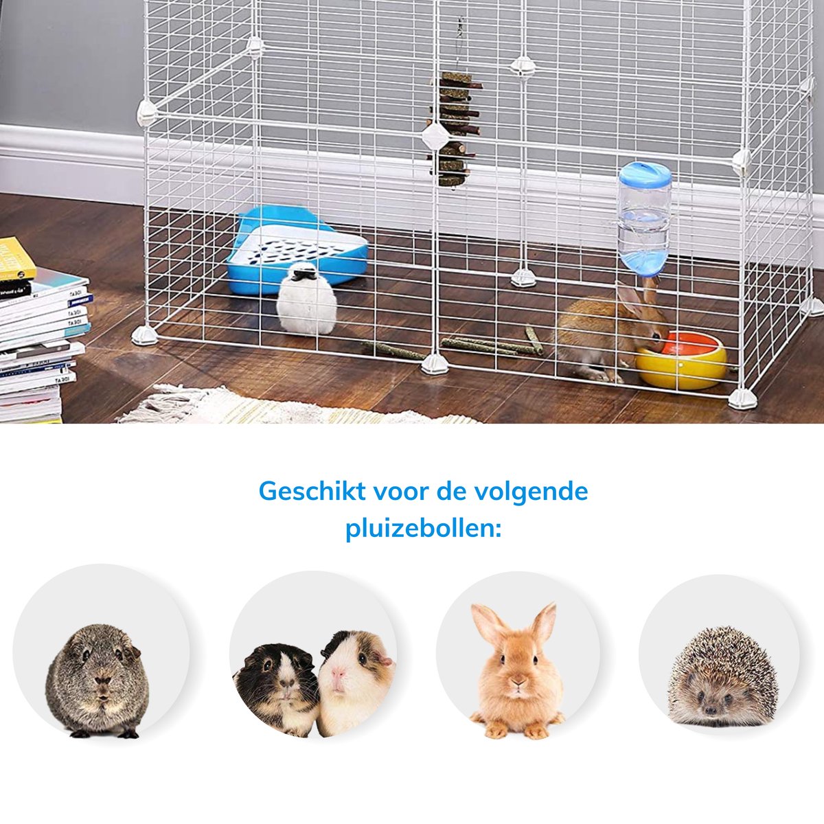 ACAZA Metalen Kooi - Hok voor kleine dieren - Konijnenren - Puppyren - Wit thumbnail 4