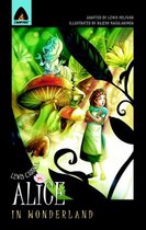 Alice in Wonderland' boekillustratie met Alice en de Gekke Hoedenmaker op paddenstoelen. "Alice in Wonderland", Lewis Carroll.