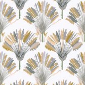 Natuur behang Profhome 377084-GU vliesbehang glad met bloemmotief mat geel grijs wit bruin 5,33 m2