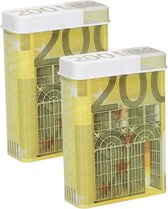 Boîte à cigarettes ou petite boîte de rangement - 2x - métal - impression billets de 200 euros - avec couvercle - 7 x 9,5 x 2,5 cm