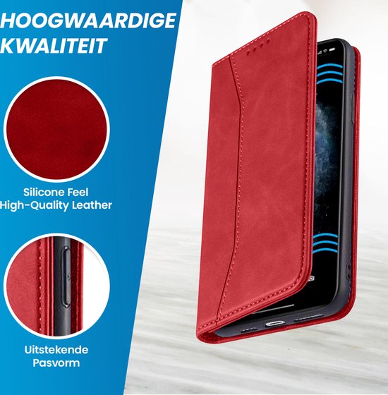 iPhone 14 Bookcase Case - Magnétique - Cuir - Wallet - Book Case - Wallet - Flip Cover - Apple iPhone 14 - Rouge