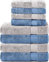 Komfortec Handdoekenset – Set van 8 - 4x Handdoek 50x100 cm en 4x Badhanddoek 70x140 cm - 100% Katoen - Grijs&Lichtblauw