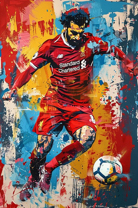 Mohamed Salah Poster | Voetbalposter | Mo Salah Actie Poster | Engelse voetbalposter | 61x91cm | Wanddecoratie | Muurposter | RTB | Geschikt om in te lijsten