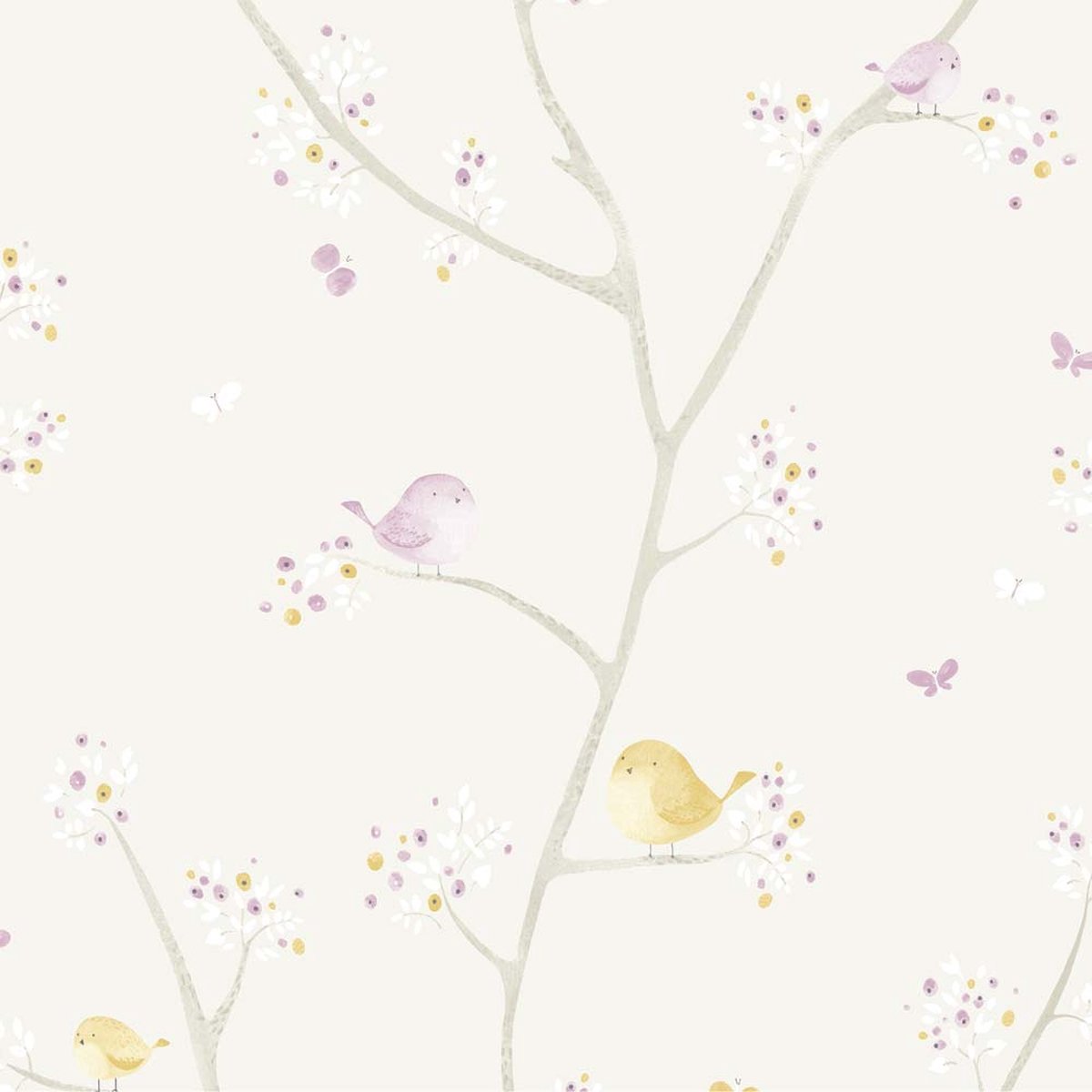 Casadeco My Little World stof birdie paars grijs lime