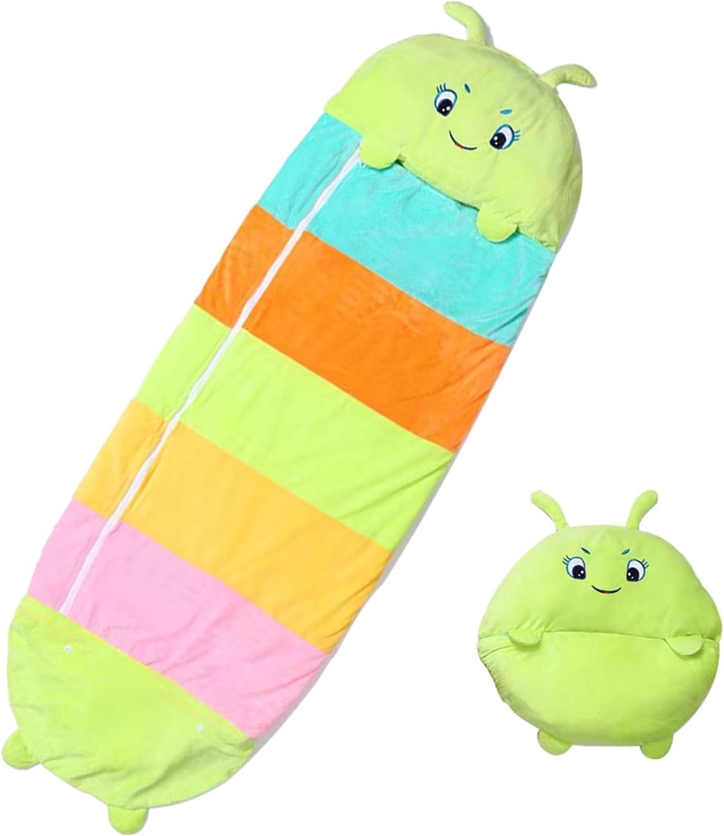 Slaapzak voor kinderen, zacht en wollig, 2-in-1 opvouwbare knuffeldierslaapzak met kussen, voor meisjes en jongens, om te spelen, knuffelen, slapen