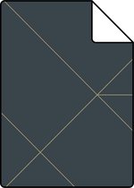 Proefstaal ESTAhome behangpapier grafische lijnen donkerblauw en goud - 139213 - 26,5 x 21 cm