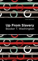 Boek 'Up From Slavery' van Booker T. Washington, met zwarte omslag en horizontale strepen met witte, rode en mintgroene cirkels.