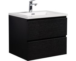 Badplaats Badkamermeubel Set Angela 60cm - Zwart Houtnerf - Badmeubel met Wastafel