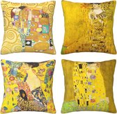 Kussenhoezen Set van 4 Gustav Klimt Schilderij De Kus Kussenhoezen Vierkante Decoratieve Kussenhoezen voor Slaapbank 18 x 18 Inch