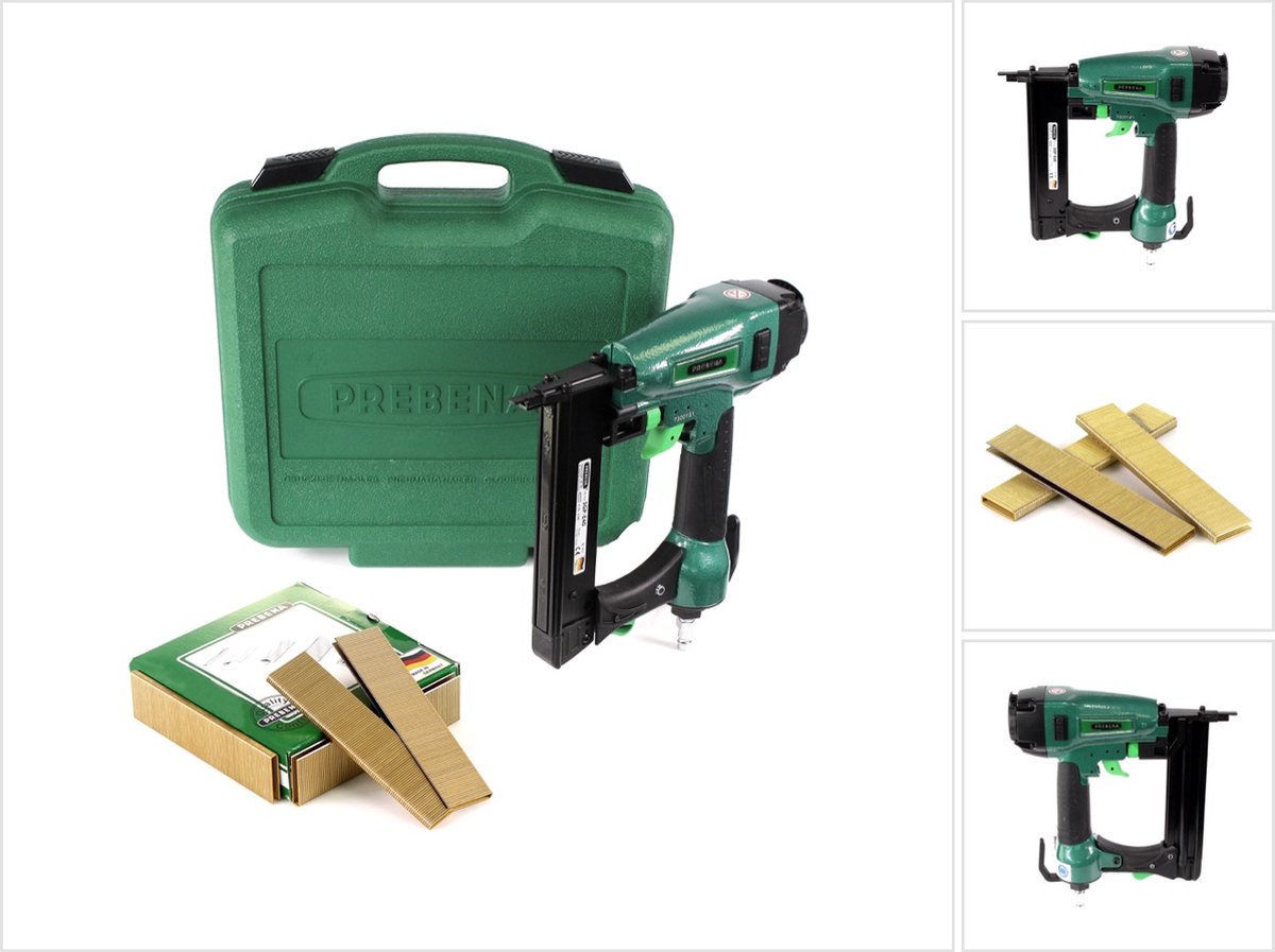 Prebena 3GP-E40 persluchtnagelmachine type E in transportkoffer + Prebena E20CNKHA nietjes 20 mm - 9200 stuks