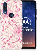 Back Case Motorola One Vision TPU Siliconen Hoesje Pink Flowers