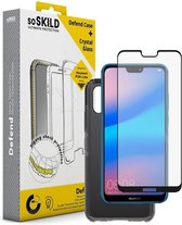 SoSkild Huawei P20 Lite Defend Heavy Impact Case Smokey Grey and Tempered Glass (black)