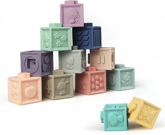 Speelblokken Bouwstenen 3D Touch Zachte Blokken Rubber Bijtspeelgoed  Educatief - 12 stuks | bol.com