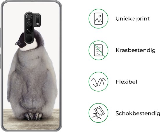 Telefoonhoesje Geschikt voor Xiaomi Geschikt voor Redmi 9 hoesje - Kinderen - Pinguïn - Grijs - Dieren - Meisjes - Jongens - Siliconen Telefoonhoesje Telefoonhoesje
