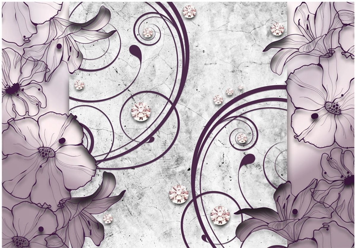 Fotobehangkoning - Behang - Vliesbehang - Fotobehang Diamanten en Bloemen - Heather dream - 400 x 280 cm