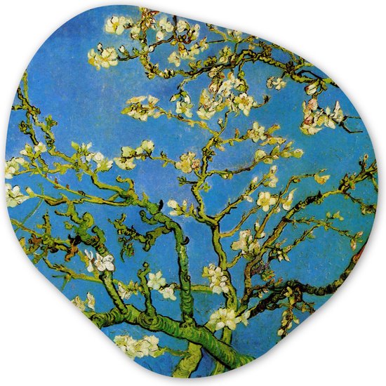 Organische Wanddecoratie - Kunststof Muurdecoratie- Organisch Schilderij - Amandelbloesem - Vincent van Gogh- 60x60 cm - Organische spiegel vorm op kunststof