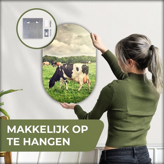 Ovale Mural - Décoration murale Plastique - Tableau Ovale - Vaches - Pâturage - Nature - Animaux - Paysage - 40x60 cm - Miroir ovale sur plastique