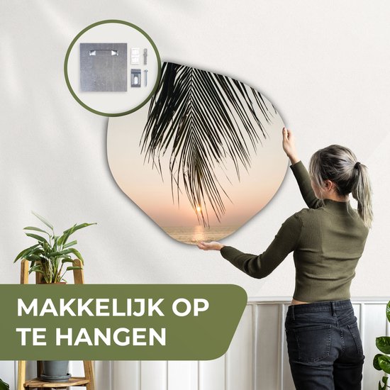 Organische Wanddecoratie - Kunststof Muurdecoratie- Organisch Schilderij - Palmblad - Zon - Zomer - Strand- 90x90 cm - Organische spiegel vorm op kunststof