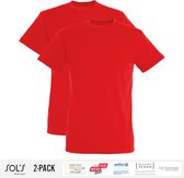2 Pack Sol's Heren T-Shirt 100% biologisch katoen Ronde hals Rood Maat XXL