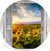 WallCircle - Wandcirkel ⌀ 60 - Doorkijk - Zonnebloem - Bloemen - Zon - Ronde schilderijen woonkamer - Wandbord rond - Muurdecoratie cirkel - Kamer decoratie binnen - Wanddecoratie muurcirkel - Woonaccessoires